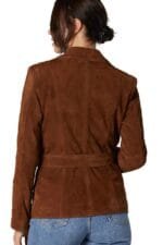 brown zara womens suede leather belted biker coat Rare-Leather