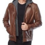 Cameron Brown Hooded Mens Leather Jacket