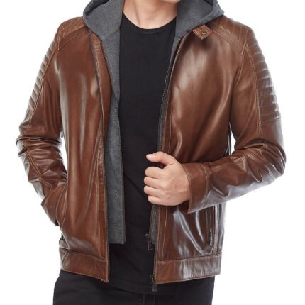 Cameron Brown Hooded Men’s Leather Jacket - Rare Leather