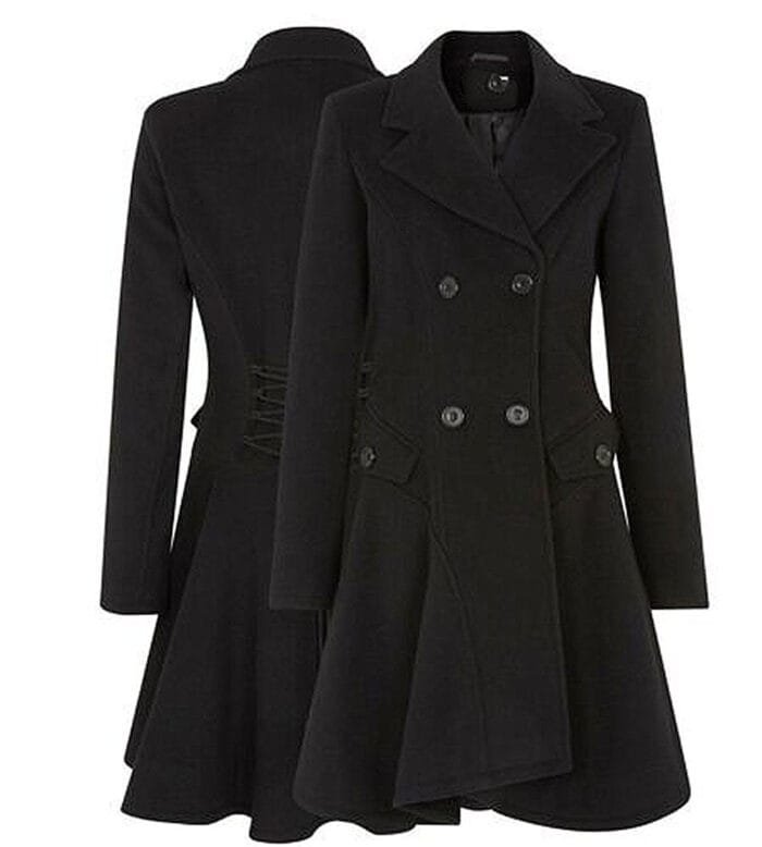 christmas black wool flare coat RARE-LEATHER