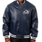 Colorado Avalanche Letterman Navy Blue Leather Jacket