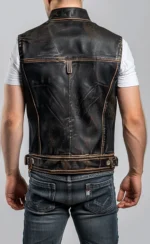 enzo men vintage brown leather vest Rare-Leather