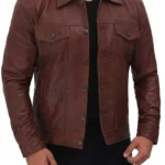 Fernando Men's Brown Leather Trucker Jacket