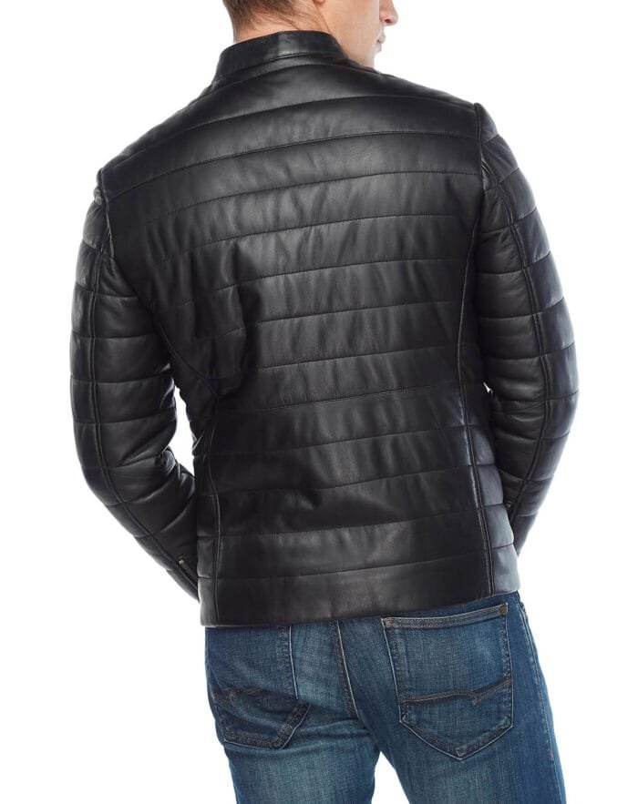 genuine black leather mens puffer jacket Rare-Leather