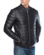 genuine black leather mens puffer jacket Rare-Leather