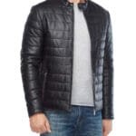 Genuine Black Leather Men’s Puffer Jacket