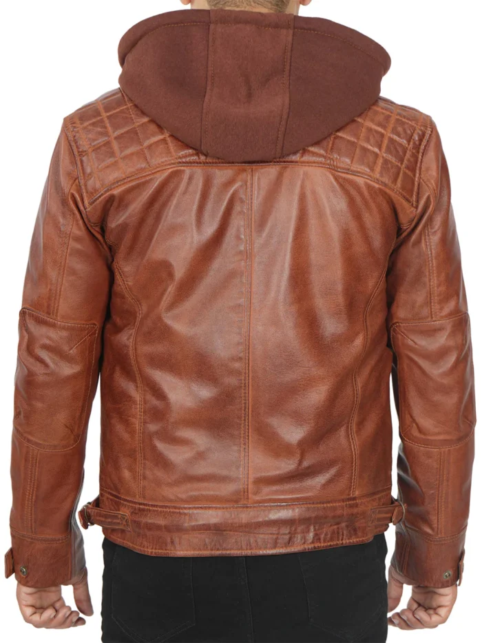 johnson mens tan hooded leather jacket 1