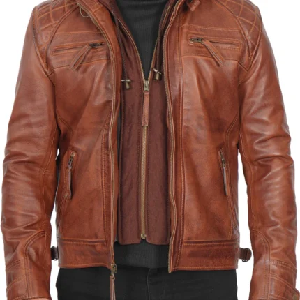 Johnson Men's Tan Hooded Leather Jacket