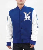 la dodgers blended blue white letterman jacket Rare-Leather