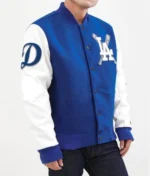 la dodgers blended blue white letterman jacket Rare-Leather