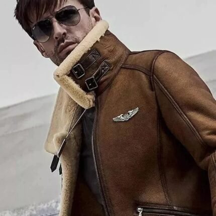 Men’s B3 Aviator Camel Brown Leather Shearling Jacket