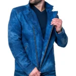 Men's Blue Suede Leather Jacket