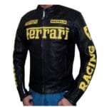 Men's Ferrari Motorcycle Black Leather Racing Jacket