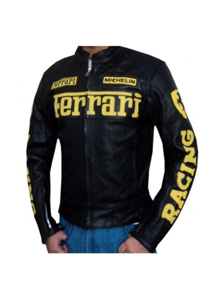 Men's Ferrari Motorcycle Black Leather Racing Jacket Rare-Leather