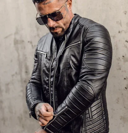 Men's Leather Jacket with Detachable Sleeves Black