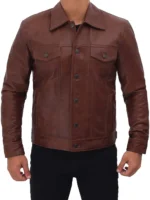 Fernando Men's Brown Leather Trucker Jacket Rare-Leather