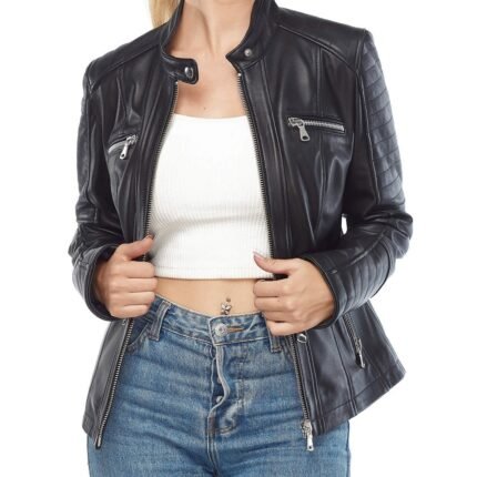 Sarah Archer Genuine Leather Jacket in Black