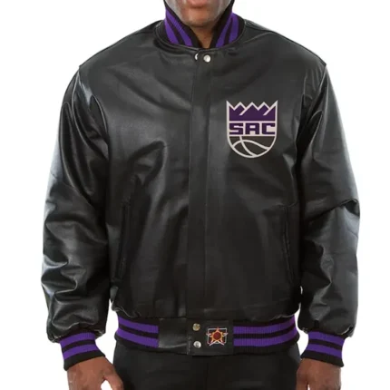 Varsity Sacramento Kings Black Leather Jacket