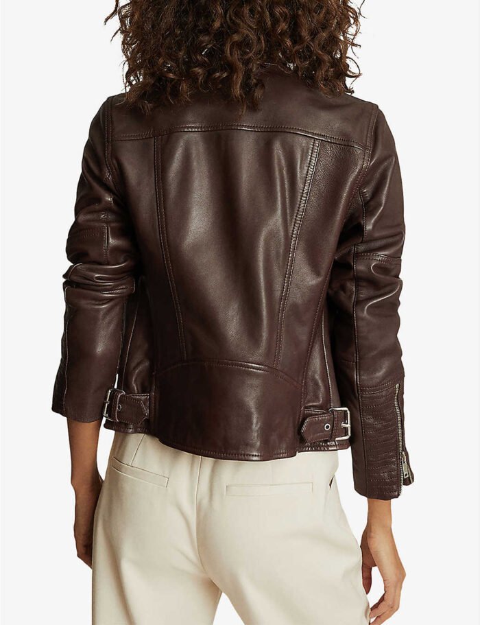 womens chocolate brown leather biker jacket 4