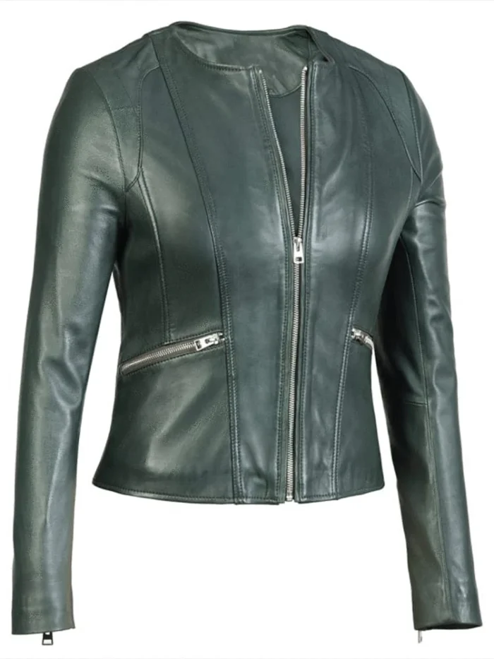 womens green leather biker jacket 2