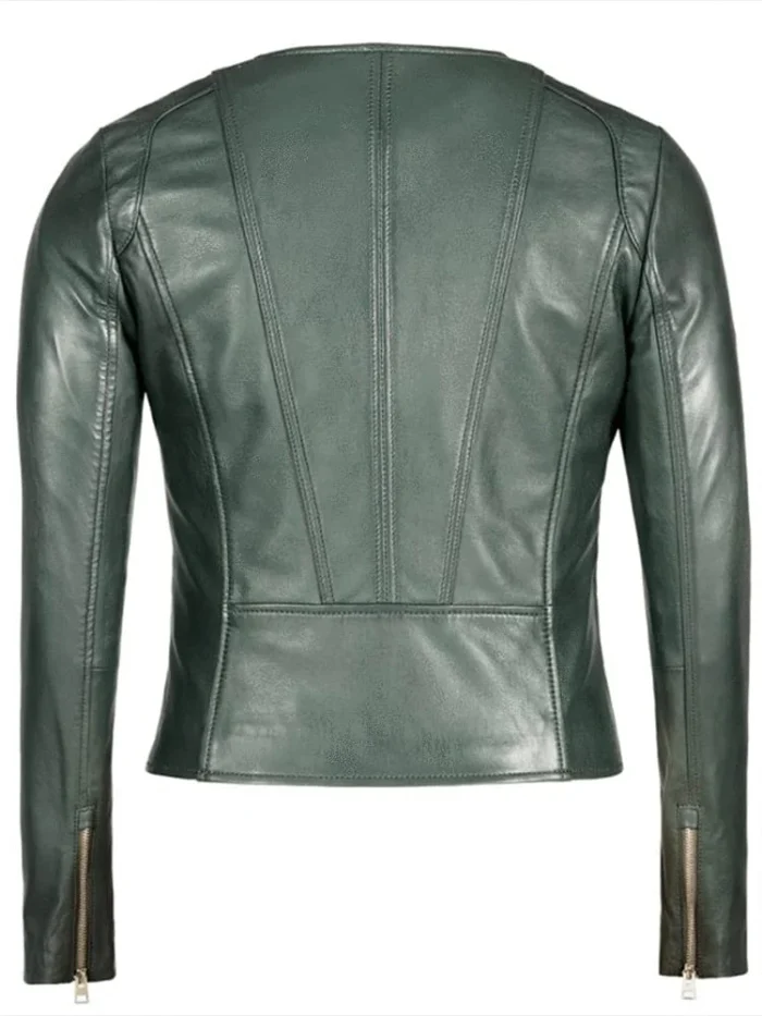 womens green leather biker jacket 3