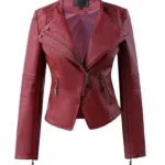 Women's Maroon Biker Motorcycle Leather Jacket