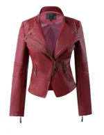 Women's Maroon Biker Motorcycle Leather Jacket