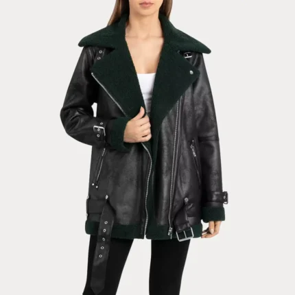 Women's Oversized Faux Black Shearling Moto Jacket