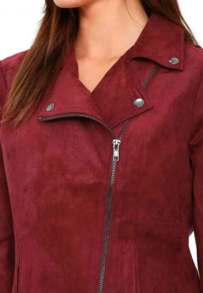 womens red suede leather biker jacket