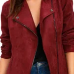 Women Red Suede Leather Biker Jacket