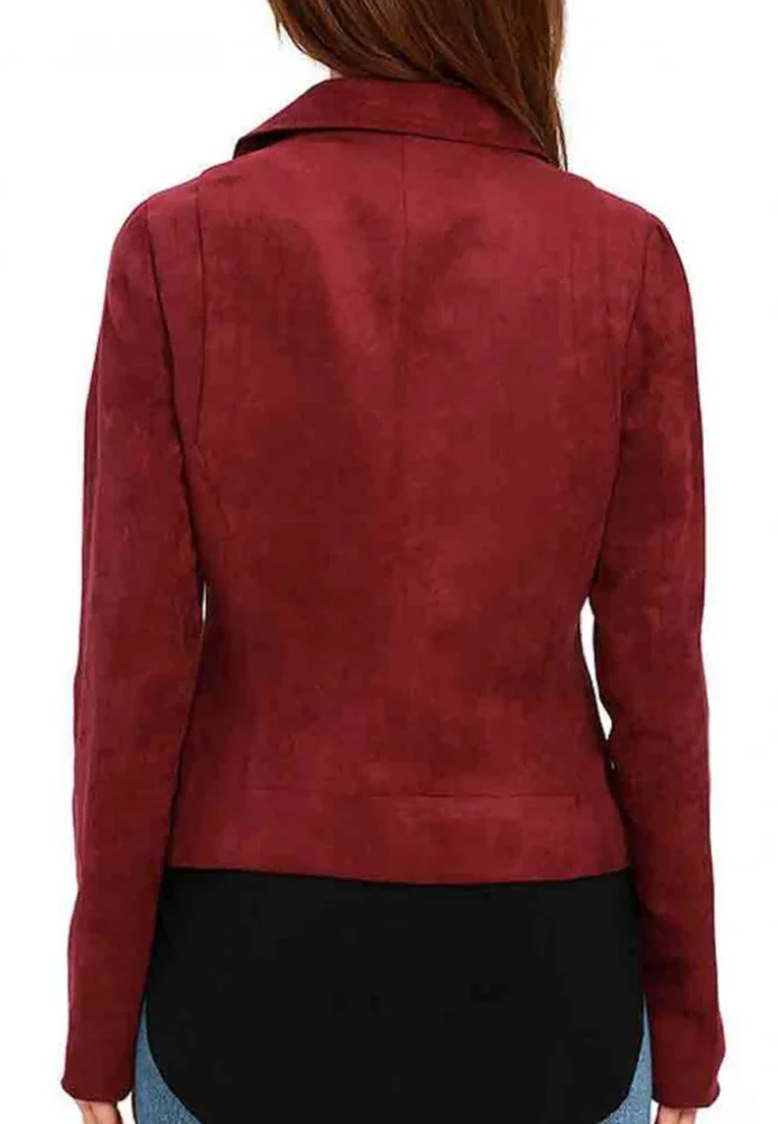 womens red suede leather biker jacket