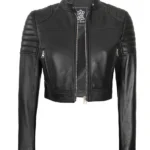 Edna Womens Black Cropped Leather Moto Jacket