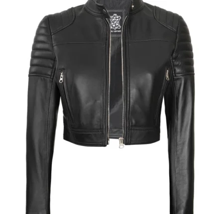 Edna Women's Black Cropped Leather Moto Jacket