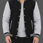 Mens Baseball Black and Grey Letterman Jacket