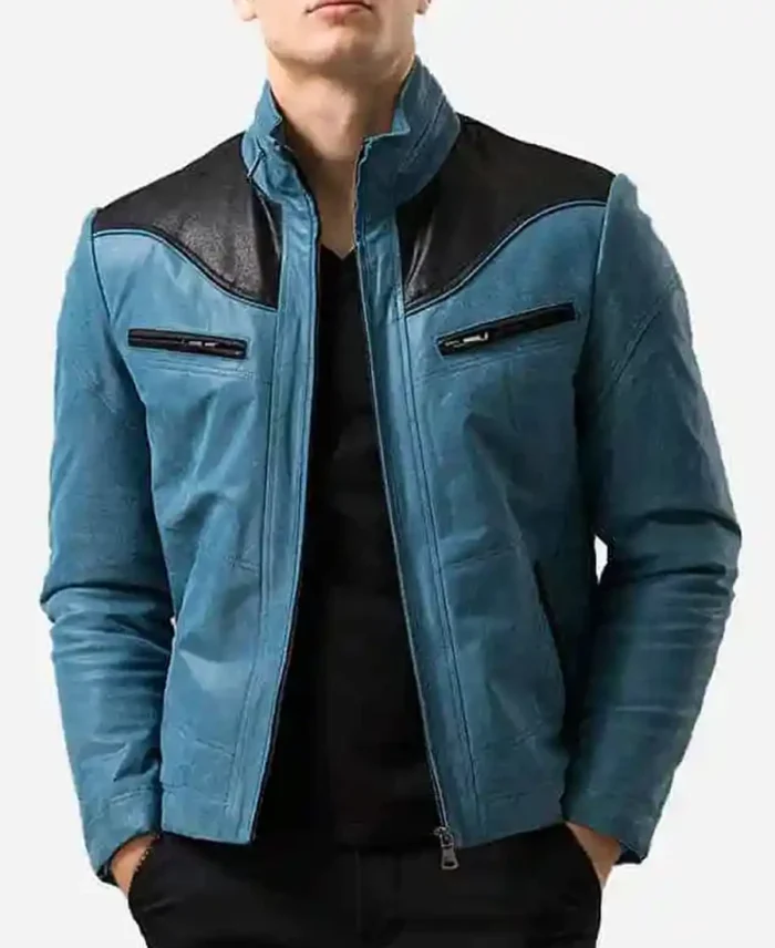 Men’s Blue and Black Leather Jacket