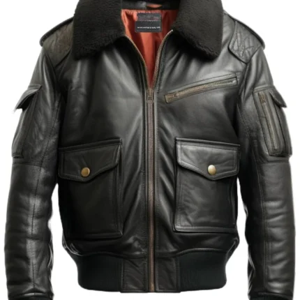 Flight Bomber Black Leather Jacket