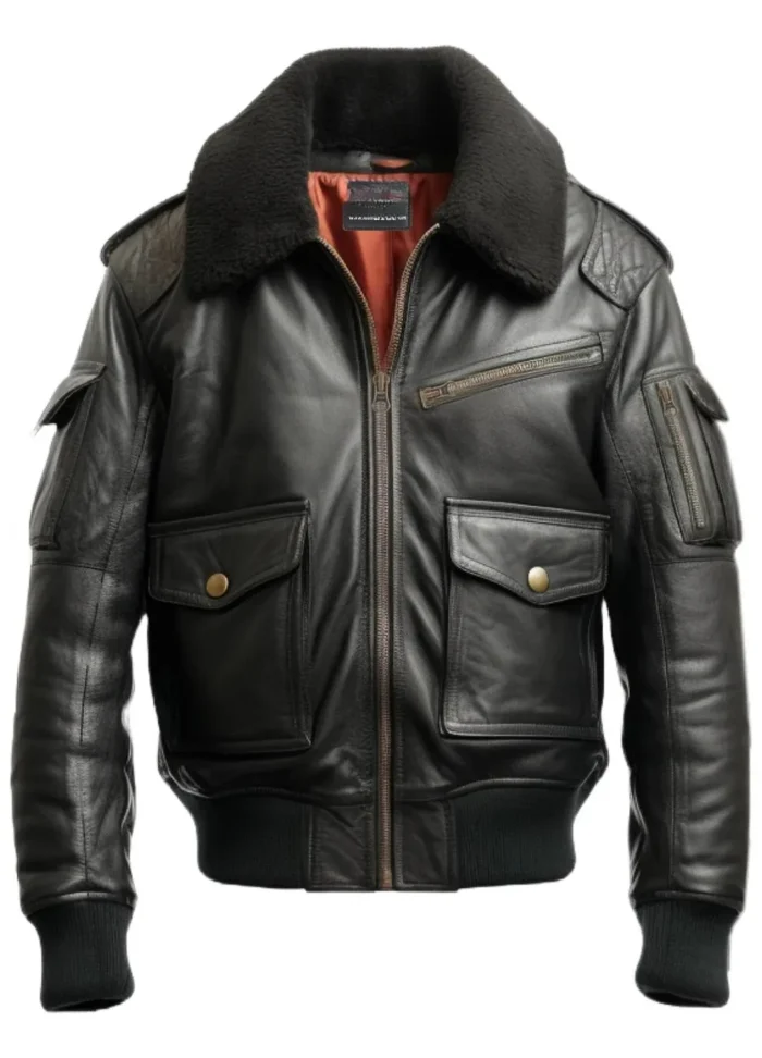 FlightBomberBlackLeatherJacket MenBomberLeatherJacket