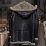 Men’s B7 Shearling Camouflage Hooded Black Leather Long Coat