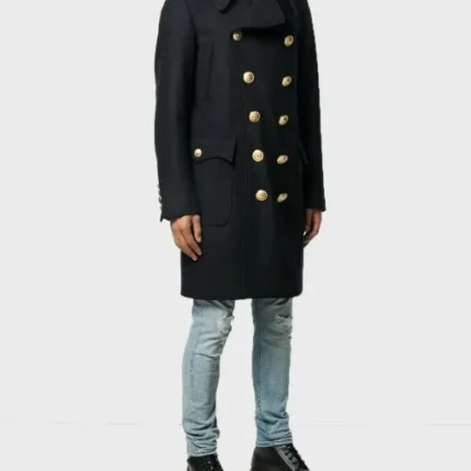 Men's Blue Double Breasted Wool Coat