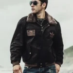 Men's Dark Brown Aviator Bomber Leather Jacket