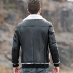 Mens Black Leather Shearling Bomber Jacket Rare-Leather