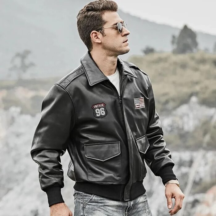 Mens bomber pilot style leather jacket 03 11zon