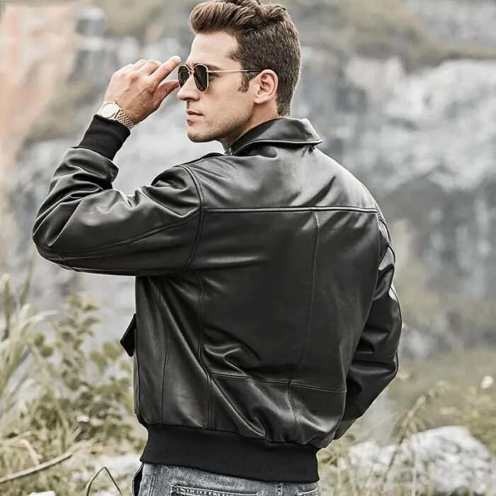 Mens bomber pilot style leather jacket 04 11zon