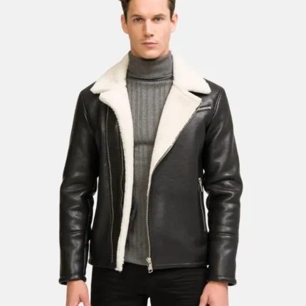 Moto style real shearling leather jacket