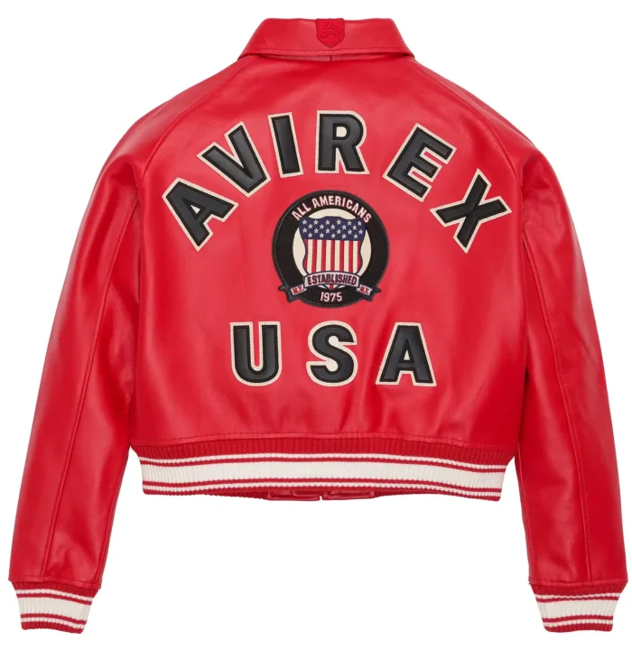 avirex womens cropped icon jacket red back