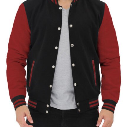 Men’s Baseball Style Maroon and Black Varsity Jacket