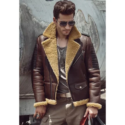 Men’s Camel Color Leather Shearling Jacket