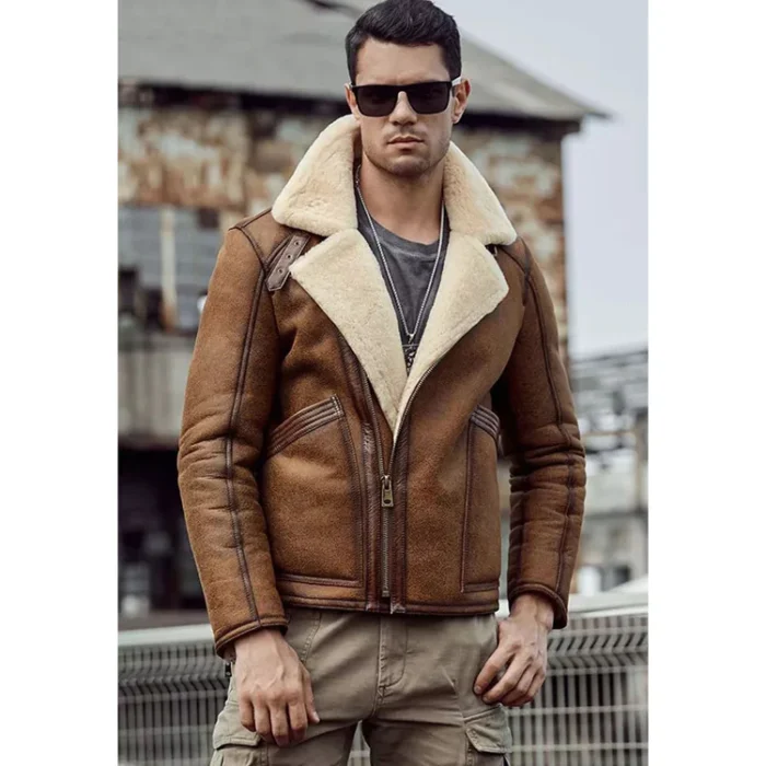 mens tan brown leather shearling jacket RARE-LEATHER