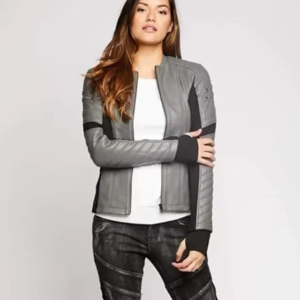 Women’s Grey Biker Leather Jacket