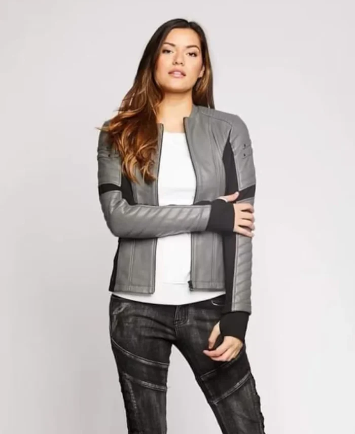 Women’s Grey Biker Leather Jacket Rare-Leather